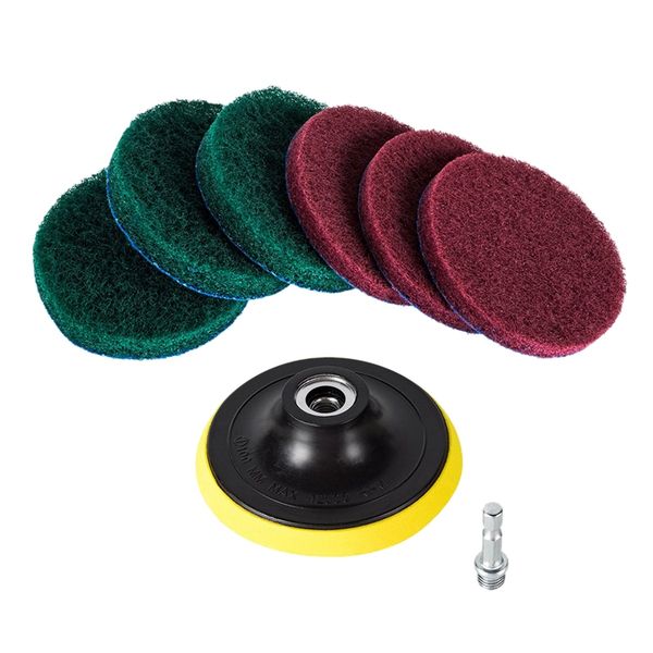 

4 inch drill power brush tile scrubber scouring pads cleaning kit, heavy duty household cleaning tool (drill not included