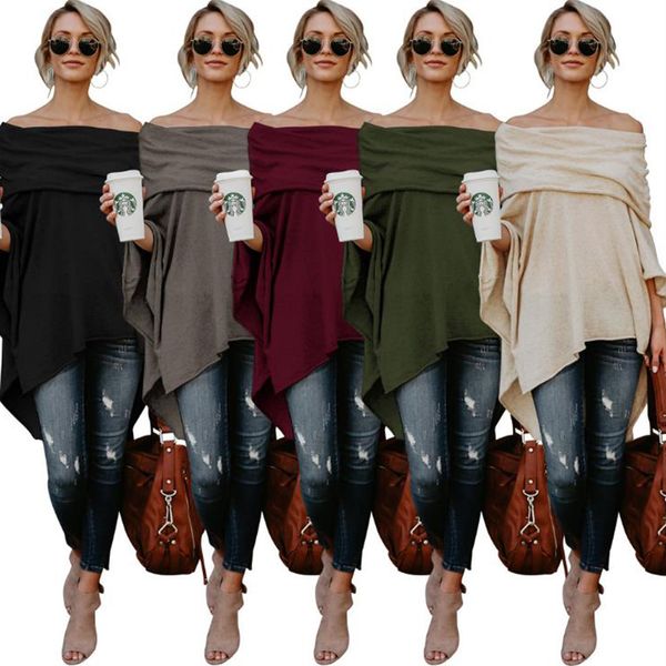 

Women Tops Fashion One-neck Collar Clothing Strapless Irregular Hem Shirt Trench Coat for Lady Solid Color Women Clothes S-XXL
