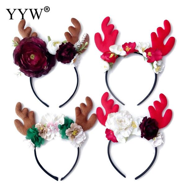 

artificial flower headband decor cute baby hairband christmas headband for kids antler horns cosplay new year gift party decor