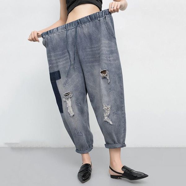 

women high waist blue denim hit color trousers hollow out loose wide leg jeans women baggy boyfriend denim pants