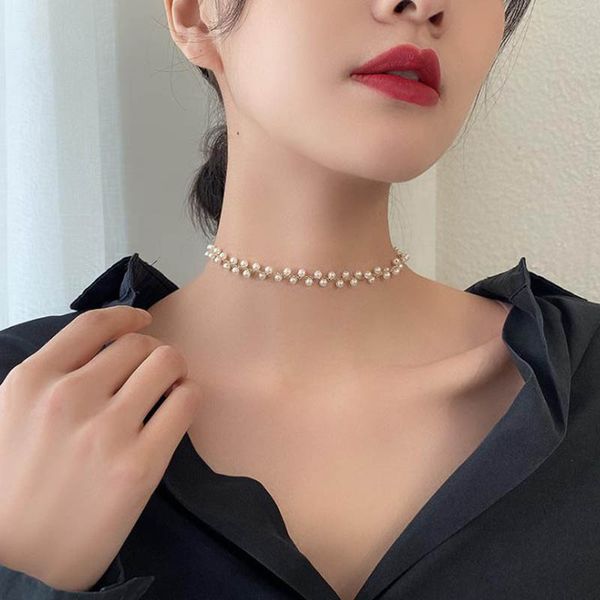 

2020 kpop pearl necklace gold chain choker necklaces for women neck clavicle chains chocker necklace collier jewelry egirl gift, Golden;silver