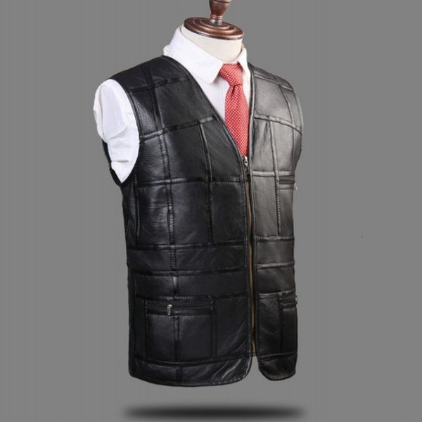 

2020 new fashion tank mens wool liner warm real sheepskin vest genuine leather fleece vest mens suit jacket man, Black