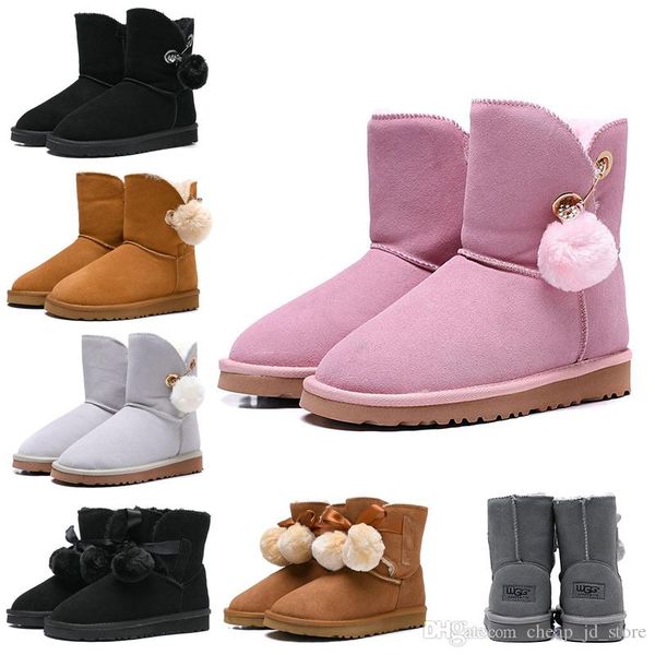 

women boots wgg australia classic snow booties bailey hairball bow tie ankle knee womens girls luxury designer winter boot 36-41 new arrival, Black