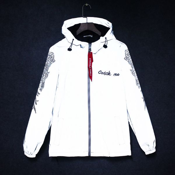 

tide windbreaker reflective jacket men women couple harajuku jackets hooded streetwear winter autumn coat jaqueta, Black;brown