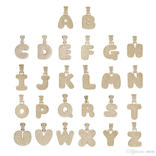 

iced zircon hip hop pendant gold silver copper cz custom name bubble letters necklace personalized for men's with rope chain