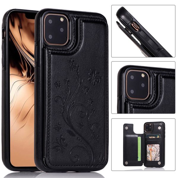 

emboss magnetic button multiple card slots shock resistant pu leather mobile phone case cover for iphone 11 pro max x xr xs max