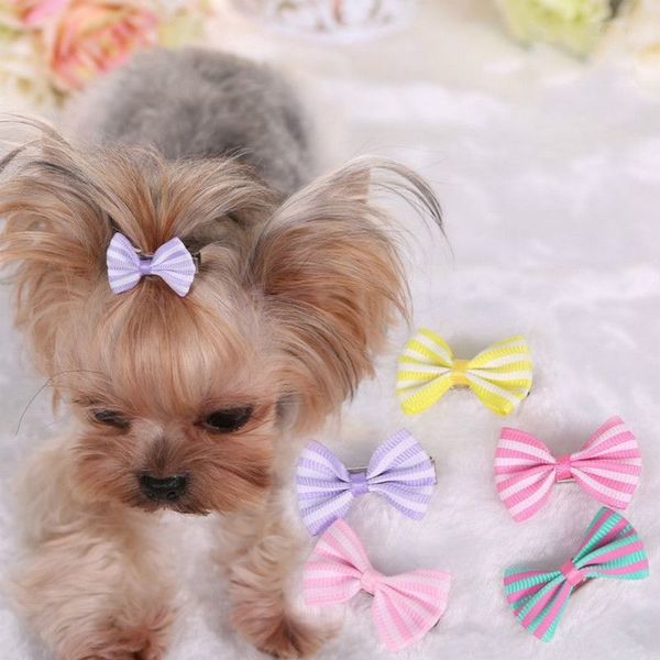 

new arrival lovely pet dog hair clips striped puppy bowknot hairpin pet grooming hair accessories charms gifts pet supplies