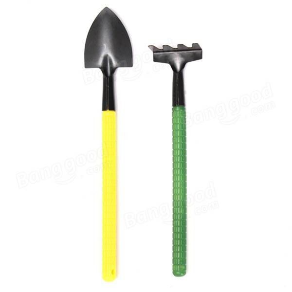 

2pcs мини портативный металл лопата грабли ручной инструмент kit садоводство пластиковые инструменты handle растениеводстве