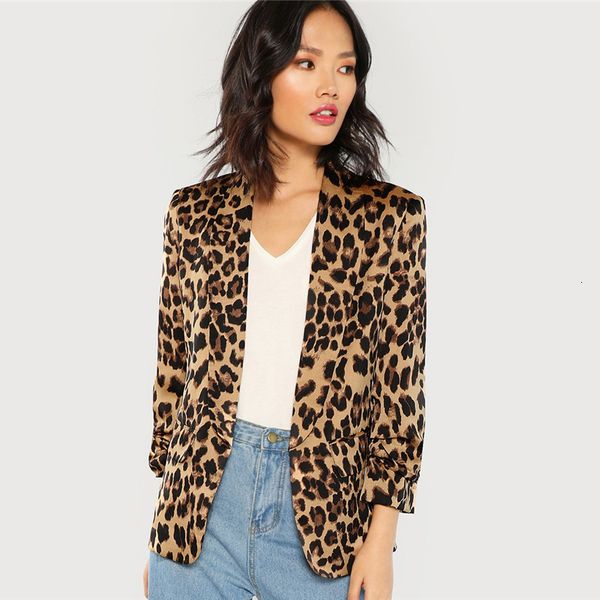 

blazer multicolor shawl collar gathered sleeve leopard elegant casual 3 4 sleeve outerwear women highstreet blazer autumn coat, White;black