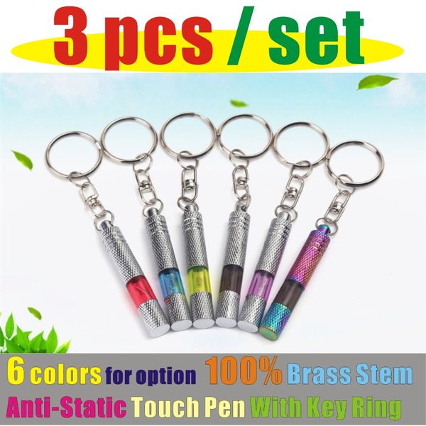 

3 pcs/set, creative handy car auto anti static touch pen key-ring keychain,6 colors,knurling brass stem,chrome plated,ship