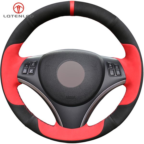 

black red suede car steering wheel cover for bmw m sport 1 series e87 e81 e82 e88 120i 130i 120d x1 e84 (no drum kits)