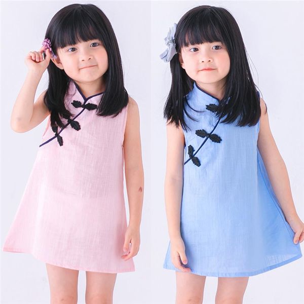 

fashion girls dresses 3 colors summer princess dresses kids sleeveless cheongsam chinese style clothes kids designer clothes girls jy12, Red;yellow