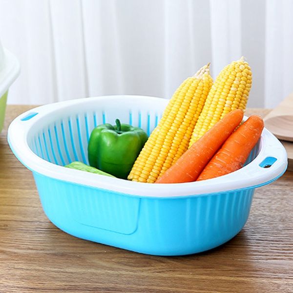 

3 in 1 dish tub and colander set with lid, vegetable washer with bowl, dishpan strainer basket lettuce washer and dryer - water, Pink;blue