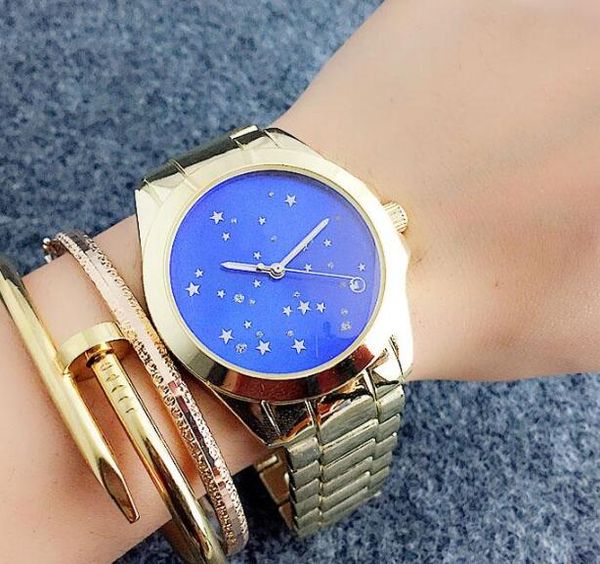 

gypsophila dial fashion quality womens girl crystal star dial metal steel with quartz watch, Slivery;brown