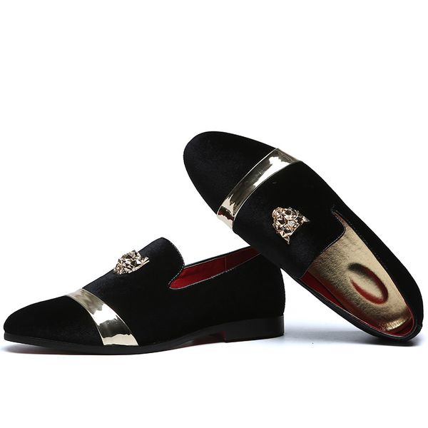 

new fashion gold and metal toe men velvet dress shoes italian mens dress shoes handmade loafers, Black
