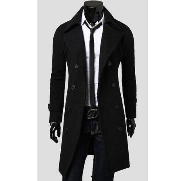 

mens trench coat 2018 new fashion designer men long coat autumn winter double-breasted windproof slim trench men plus size, Tan;black