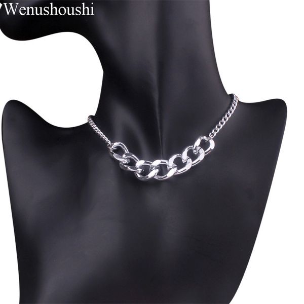 

2020 new punk miami cuban chokers necklace collar hiphop big chunky aluminum short chain necklace women jewelry, Golden;silver