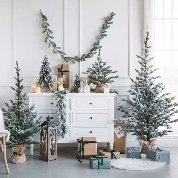 

christmas artificial tree white fake tree hanging ornaments mini small cedar pine trees new year home decorations tinsel garland