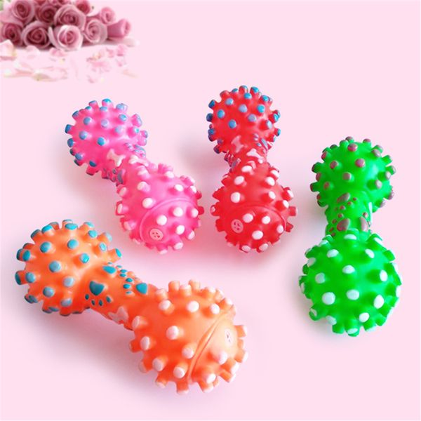 

pet chew toys new arrive dog toys colorful dotted dumbbell shaped dog toys squeeze squeaky faux bone for dogs