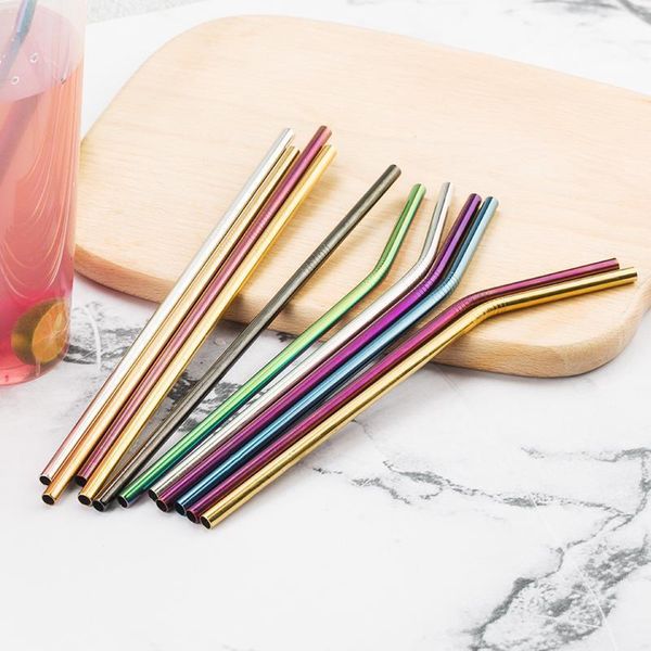 

colorful 304 stainless steel straws reusable straight bent metal drinking straw with cleaner brush set