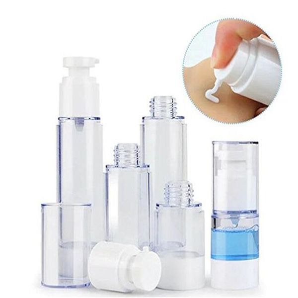 

15ml 30ml 50ml 80ml 100ml 120ml airless pump bottle vacuum press lotion spray pump containers refillable portable cosmetic travel bottles