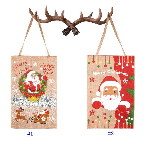 

merry christmas garden flag santa claus print linen christmas hang flag happy new year christmas flag banner an2687