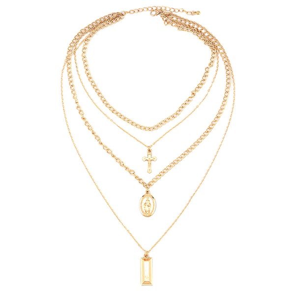 

квадратный крест многослойный кулон ожерелье сплава многослойные изысканные ключицы цепи ожерелье, Silver