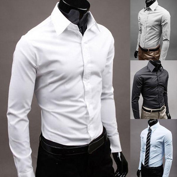 

men solid color business long sleeve button turn down collar shirt mens long sleeve solid oxford dress with left shirts, White;black