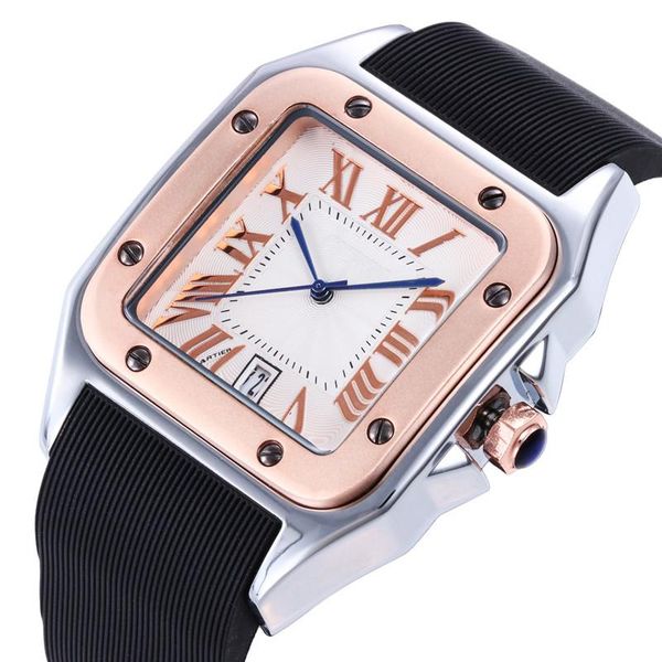 

relogio masculino 44mm military sport style large men watches 2019 luxury fashion designer black dial unique silicone big male clock, Slivery;brown