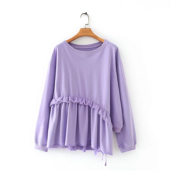 

hem сплайсинга терри вязальной асимметрия пуловеры женщины осень 2020 отдых lady с длинным рукавом свободные фуфайки o шеи топы sw780, Black