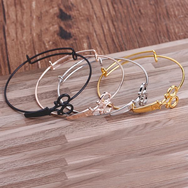 

6pcs adjustable wire scissors bracelet diy cable expandable wiring bangle creative fashion lady scissors bracelet jewelry 8.6g, White