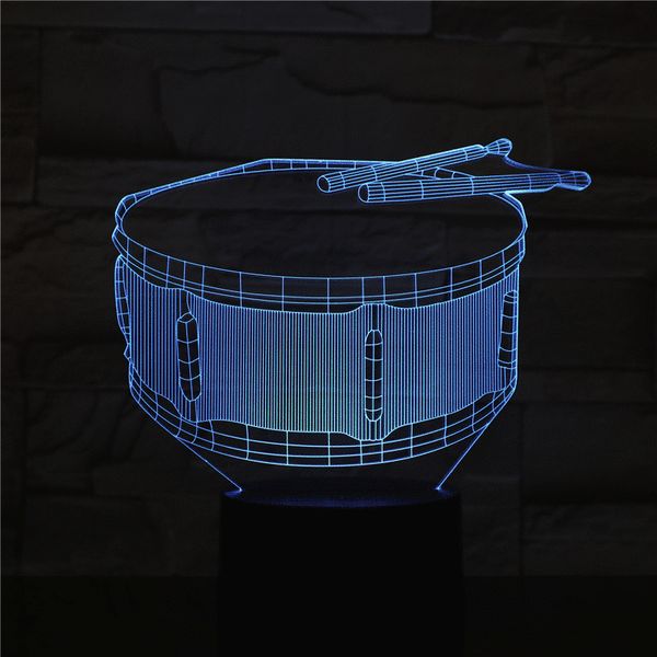 

usb 3d led night light snare drum multicolor rgb boys child kids baby gifts musical instrument atmosphere table lamp bedside