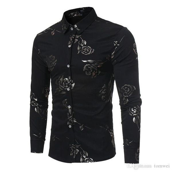 

rose shirts long sleeve mens fashion shirts cotton hip hop streetwear black white, White;black
