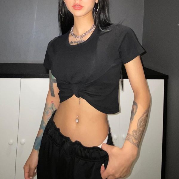 

lady short t shirt women 2020 solid color short sleeve t shirt harajuku femme hip hop streetwear m6, White