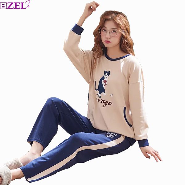 

spring and autumn new ladies pajamas set nightwear female pure cotton long sleeve household clothing two piece sets many color, Blue;gray