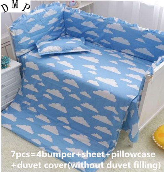 

promotion 6/7pcs 100% cotton embroidery cot bedding set/baby crib bedding set ,120*60/120*70cm