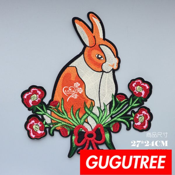 

gugutree embroidery big patches rabbit patches badges applique patches for clothing bp-837, Black