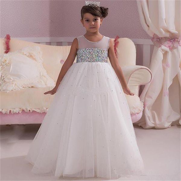 

white flower girl dresses lace sleeveless beading o-neck tulle pageant for girls first holy communion kids prom dresses, Red;yellow