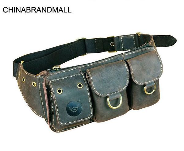 

genuine leather casual waist packs belt bags handmade for men