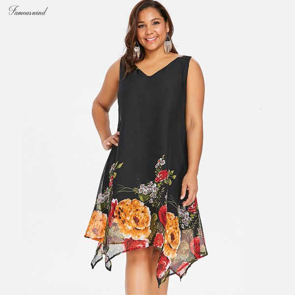 

шифон женщин плюс размер 5xl v neck цветочные печати boho пляж летний sexy рукавов сыпучие tank vestidos дизайнер одежды, Black;gray