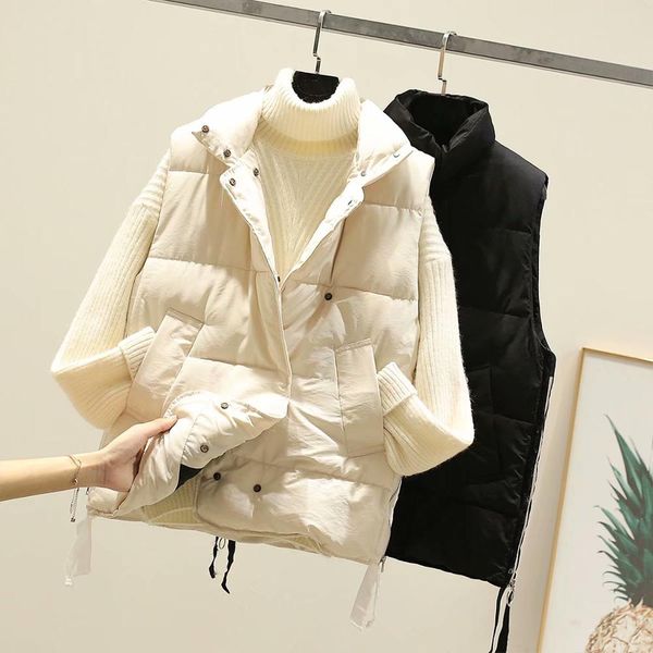 

regular women winter vest sleeveless waistcoat 2019 new female warm thick cotton vest coat, Black;white