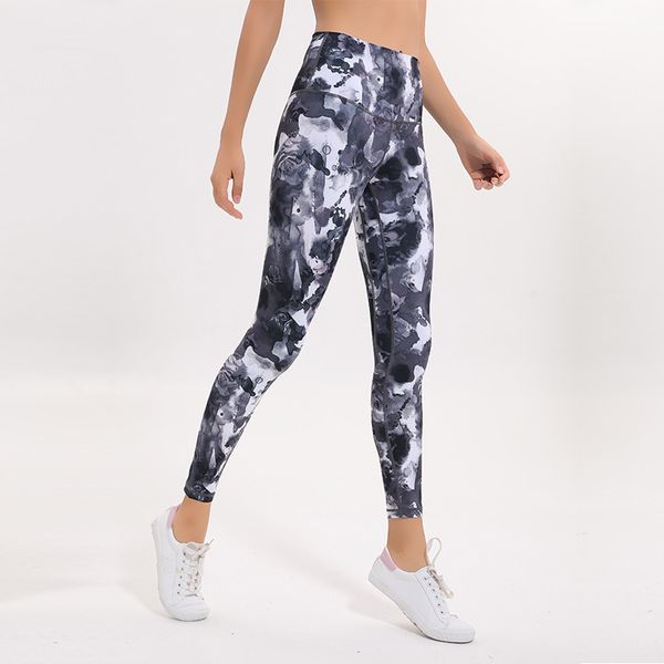 

lu-15 high rise women yoga pants outfits thicken material elastic leggings spandex printed clothing running, White;red