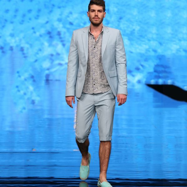 

light blue mens wedding tuxedos slim fit beach groom wear suits man designer jacket blazer prom party(jacket+pants), Black;gray