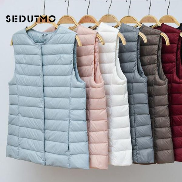

sedutmo winter plus size 4xl women down vest jackets short ultra light duck down coat slim black waistcoat ed615