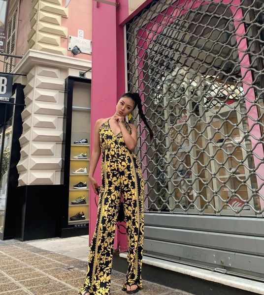 

женский комбинезон барокко ретро черное золото сексуальный глубокий v-образным вырезом с низким вырезом холтер холтер широкие ноги комбинезо, Black;white