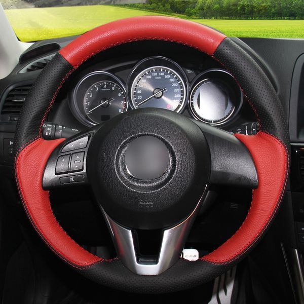 

diy hand sewing black red leather car steering wheel cover for mazda cx-5 cx5 atenza 2014 mazda 3 cx-3 2016 scion ia 2016