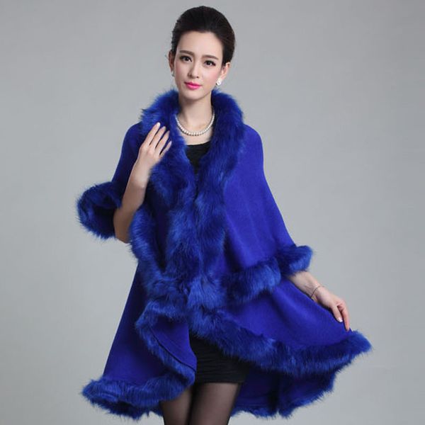 

shawl coat new 2018 autumn and winter women's fur coat imitation fur collar knit cardigan shawl cloak faux women's, Black