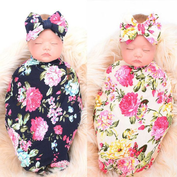 

pudcoco toddler newborn baby girls floral swaddle blankets soft sleeping swadding muslin wrap headband 2pcs outfits