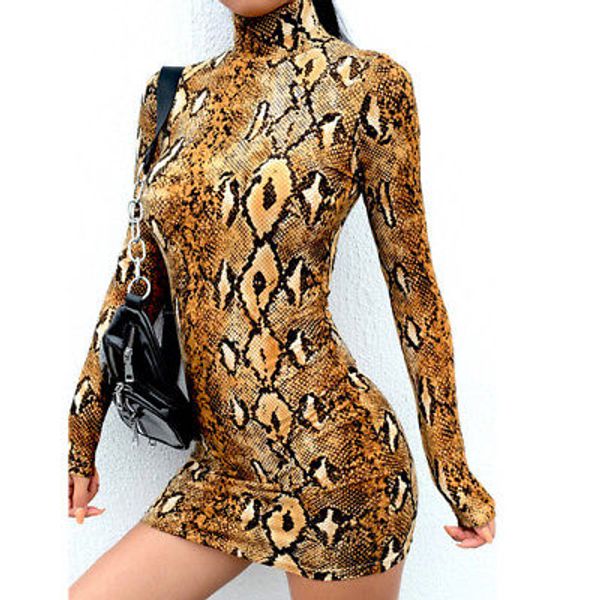 

women long sleeve snake skin pattern print bodycon stretch midi party dress club, Black;gray