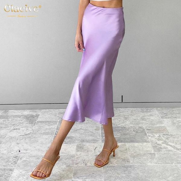 

clacive фиолетовый длинные летние юбки высокой талией bodycon a-line атласная юбка повседневная юп ropa mujer, Black